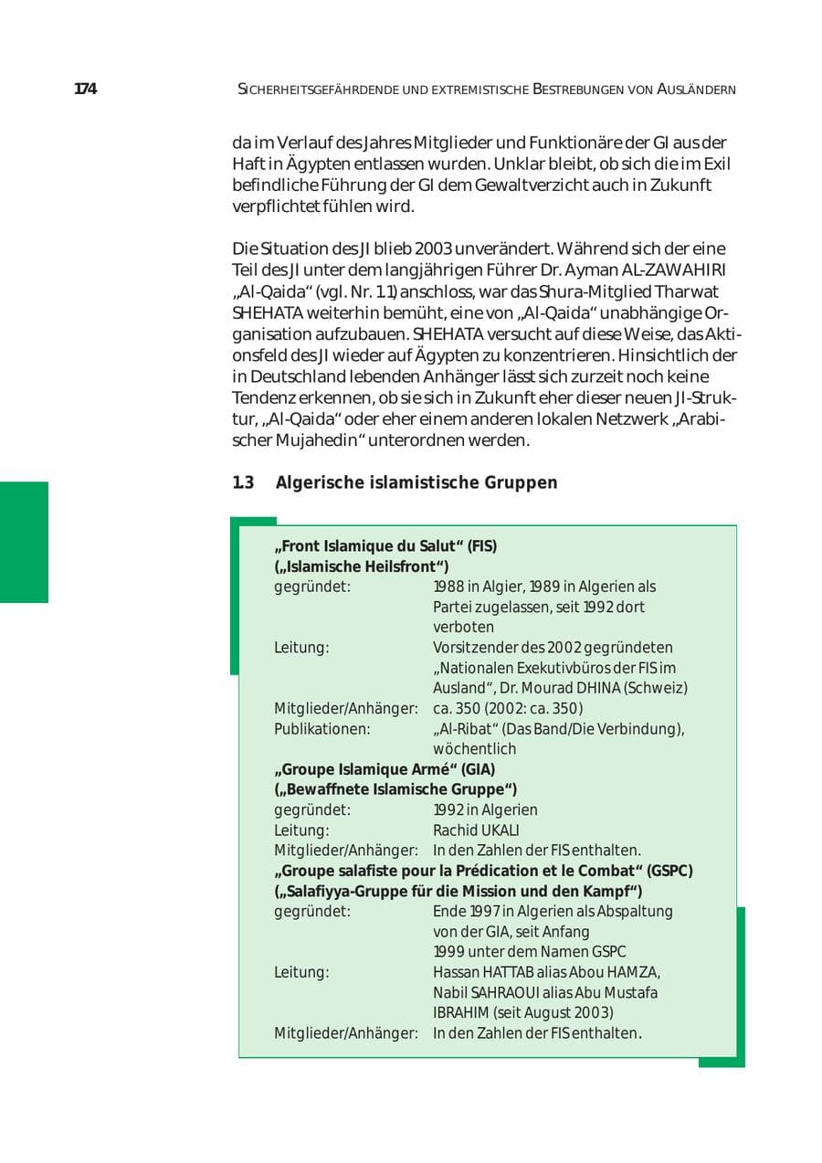Seite 175 des Verfassungsschutzbericht 2003 Bund