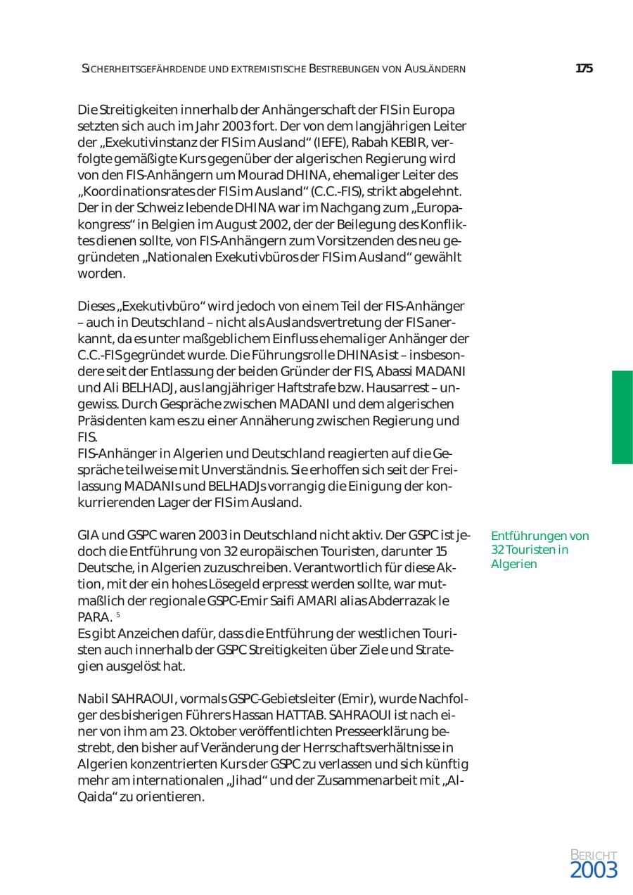 Seite 176 des Verfassungsschutzbericht 2003 Bund