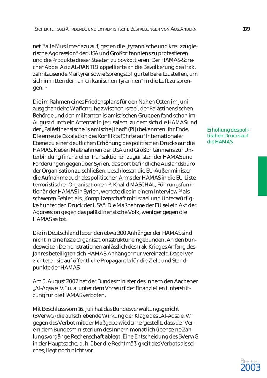 Seite 180 des Verfassungsschutzbericht 2003 Bund