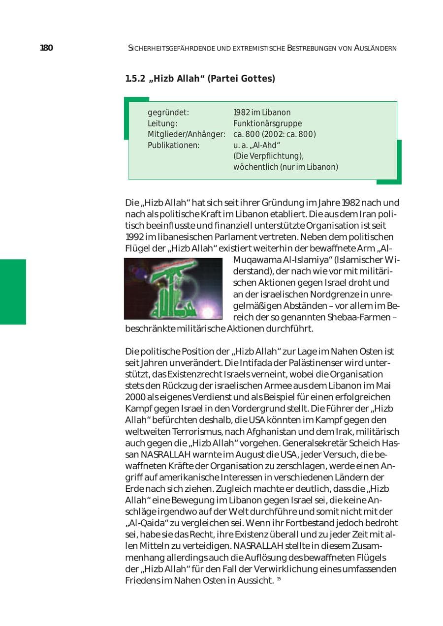 Seite 181 des Verfassungsschutzbericht 2003 Bund