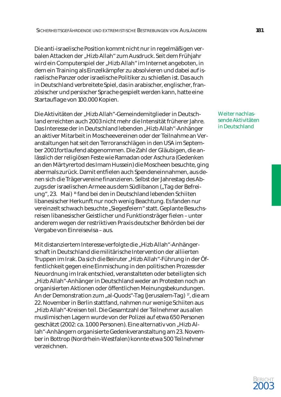 Seite 182 des Verfassungsschutzbericht 2003 Bund