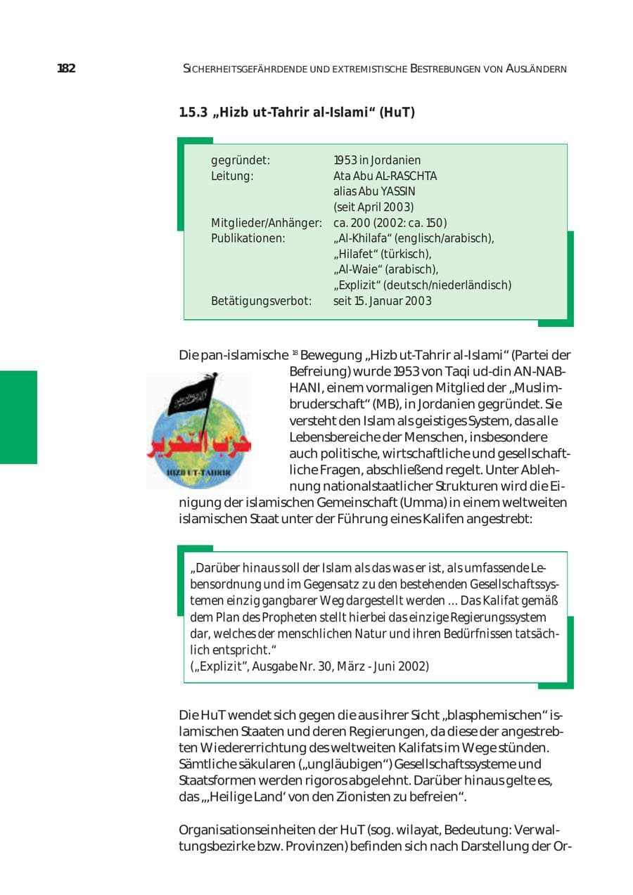 Seite 183 des Verfassungsschutzbericht 2003 Bund