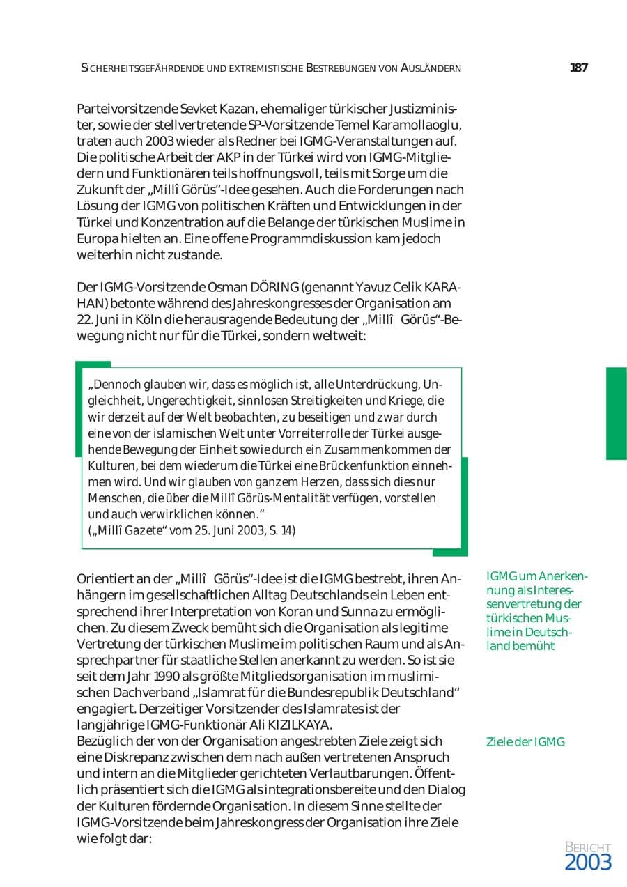 Seite 188 des Verfassungsschutzbericht 2003 Bund