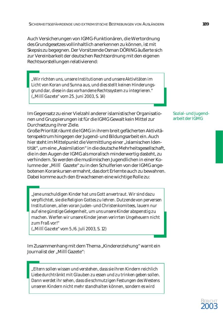Seite 190 des Verfassungsschutzbericht 2003 Bund