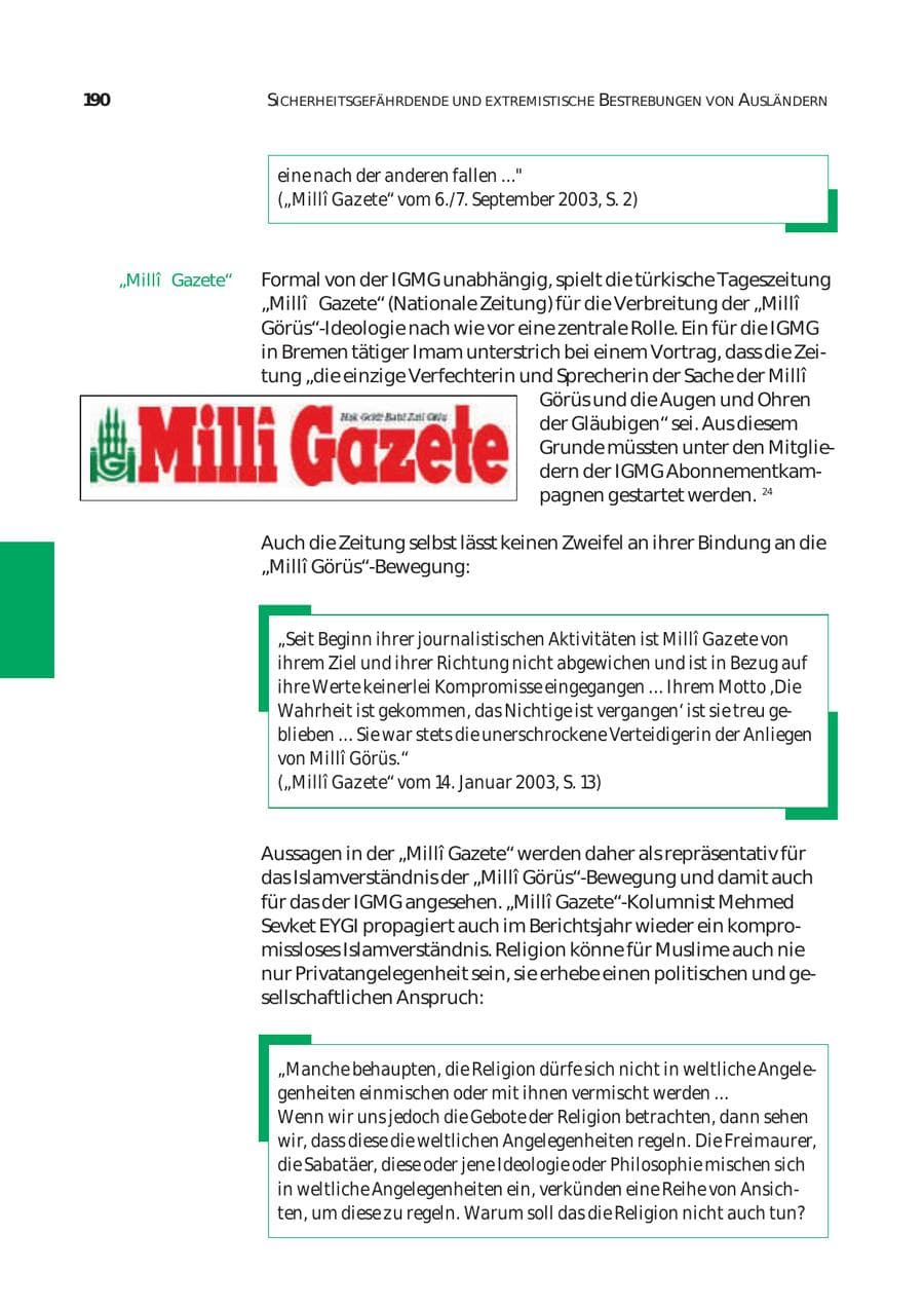 Seite 191 des Verfassungsschutzbericht 2003 Bund