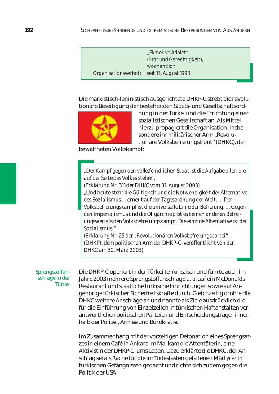 Seite 193 des Verfassungsschutzbericht 2003 Bund