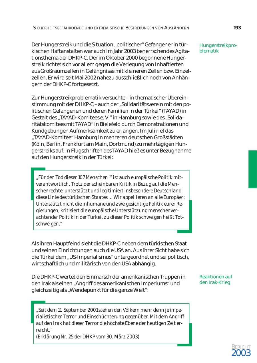 Seite 194 des Verfassungsschutzbericht 2003 Bund
