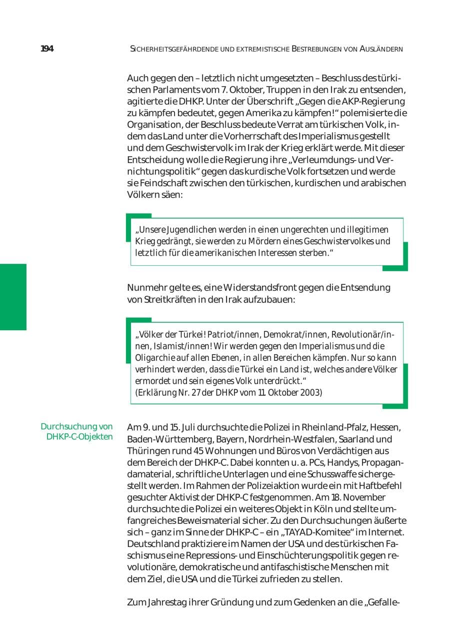 Seite 195 des Verfassungsschutzbericht 2003 Bund