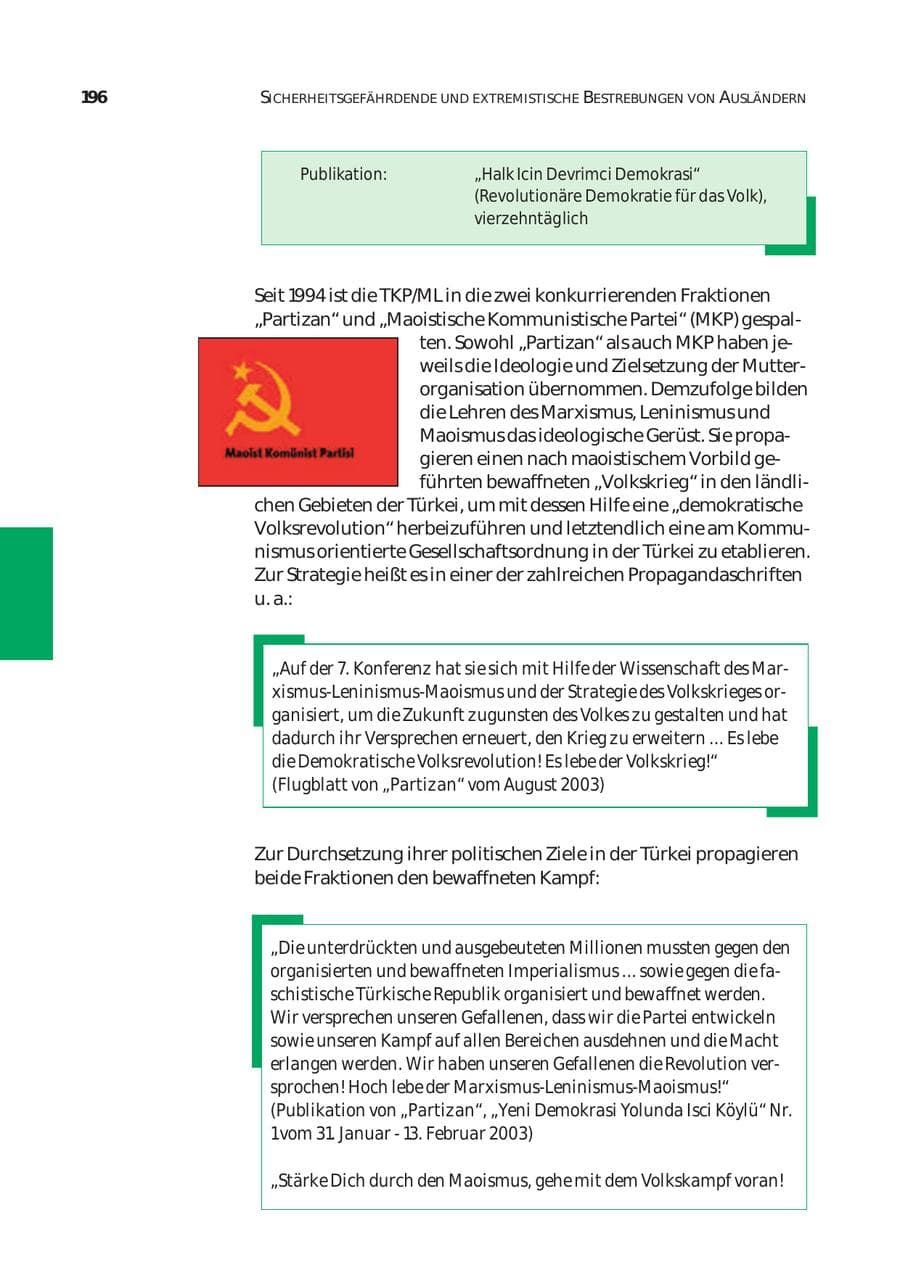 Seite 197 des Verfassungsschutzbericht 2003 Bund