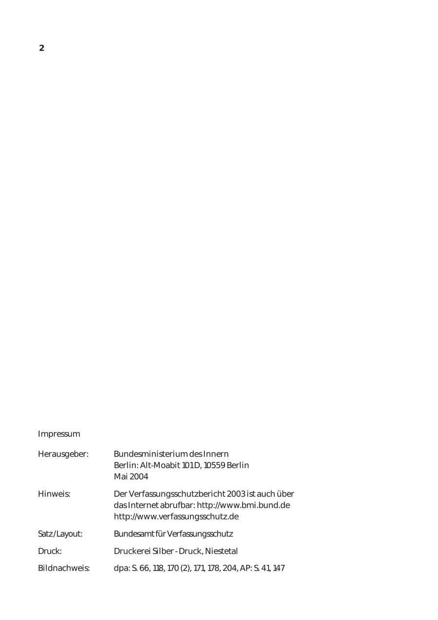 Seite 3 des Verfassungsschutzbericht 2003 Bund