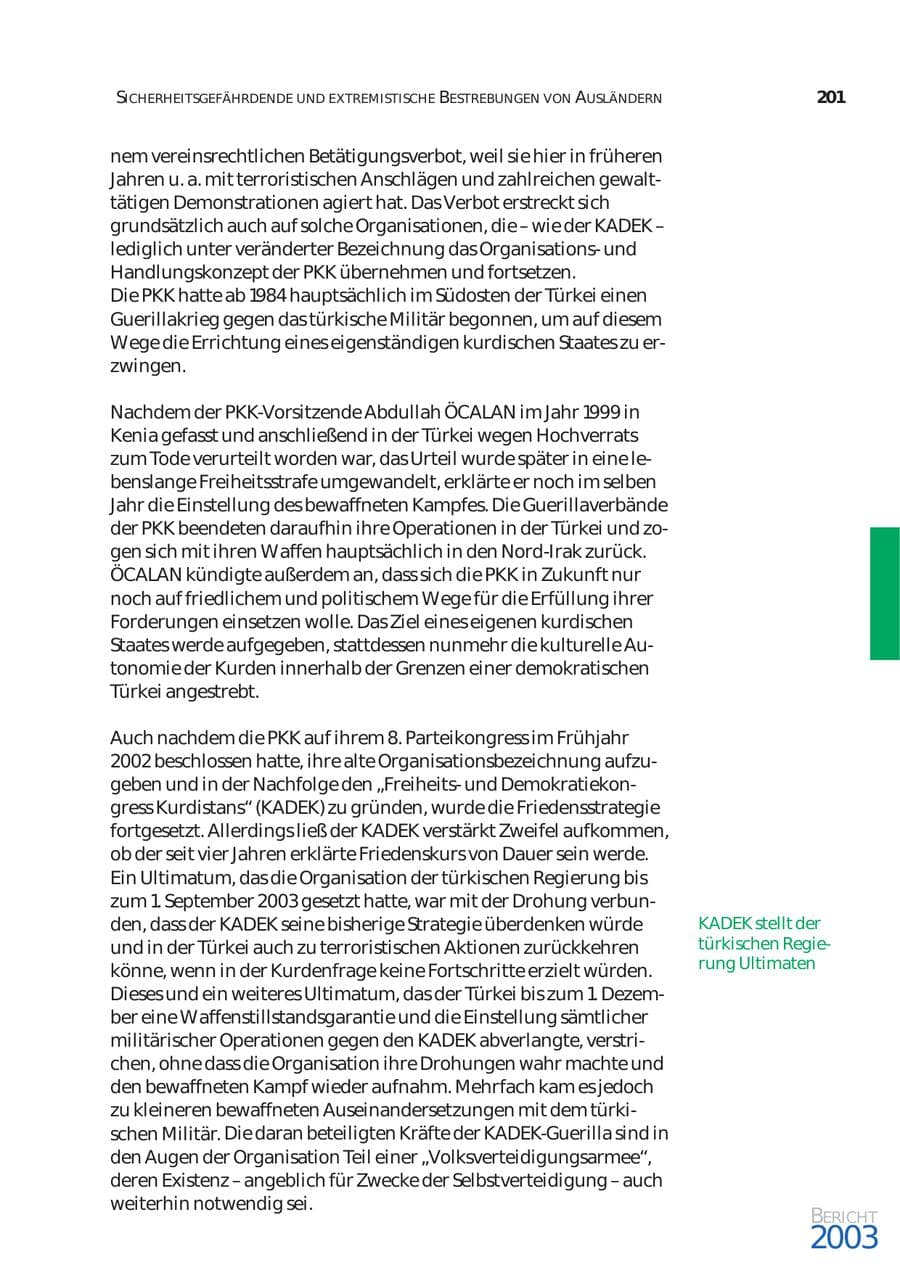 Seite 202 des Verfassungsschutzbericht 2003 Bund