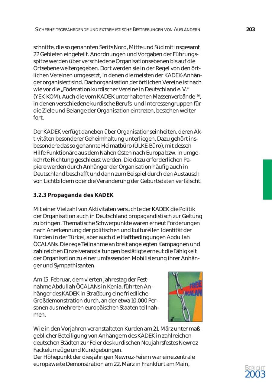 Seite 204 des Verfassungsschutzbericht 2003 Bund