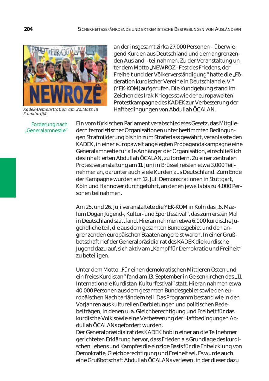 Seite 205 des Verfassungsschutzbericht 2003 Bund