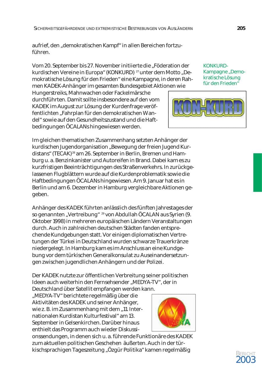Seite 206 des Verfassungsschutzbericht 2003 Bund