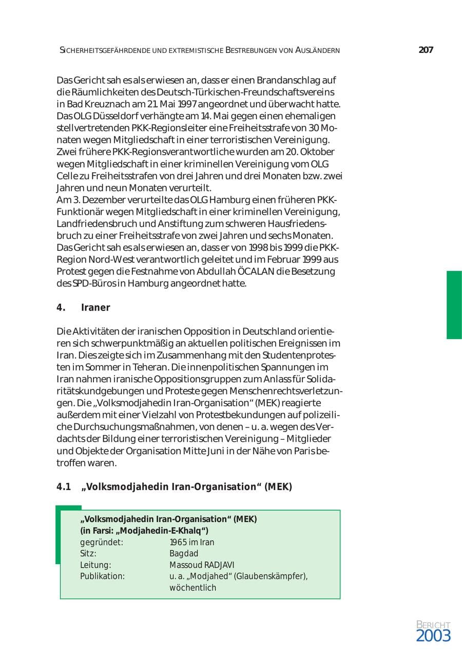 Seite 208 des Verfassungsschutzbericht 2003 Bund