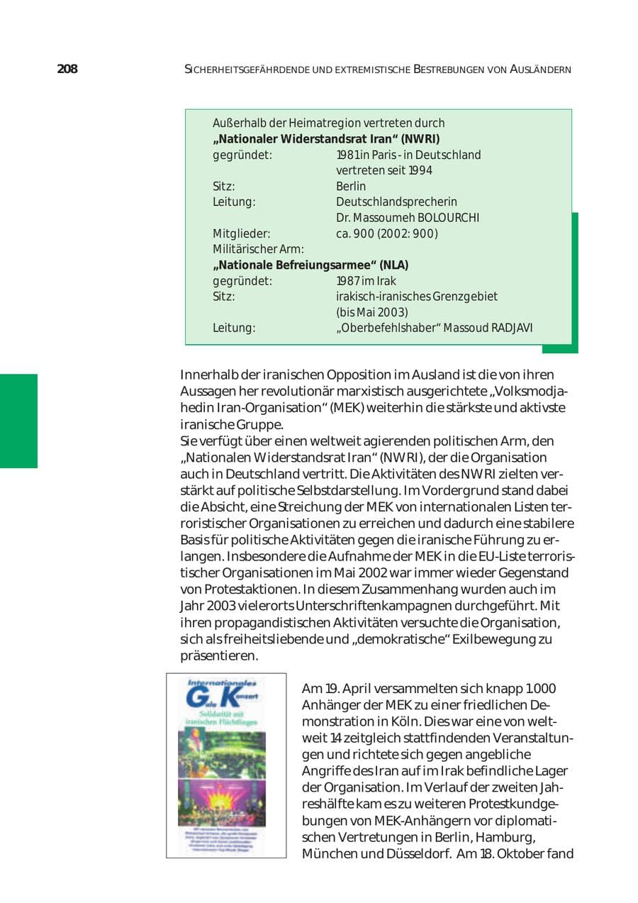 Seite 209 des Verfassungsschutzbericht 2003 Bund