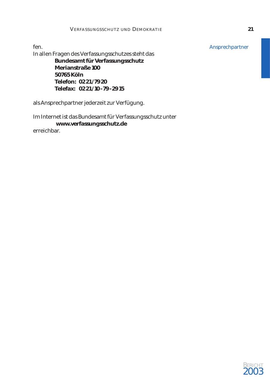 Seite 22 des Verfassungsschutzbericht 2003 Bund