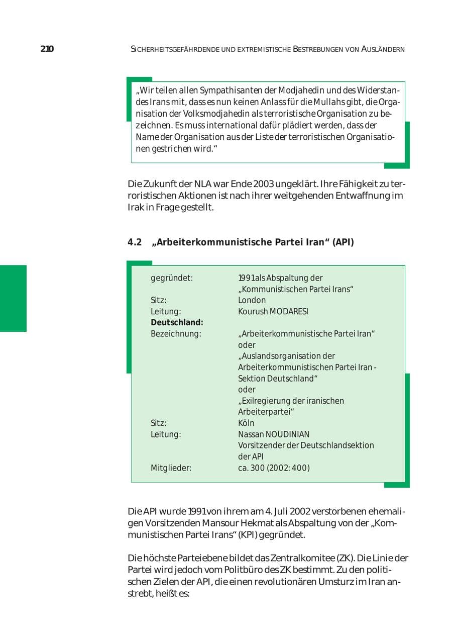 Seite 211 des Verfassungsschutzbericht 2003 Bund