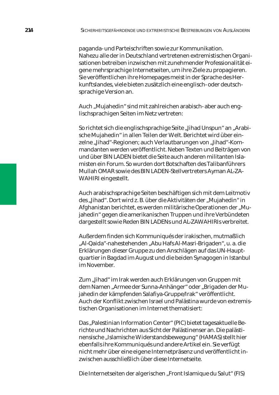 Seite 215 des Verfassungsschutzbericht 2003 Bund
