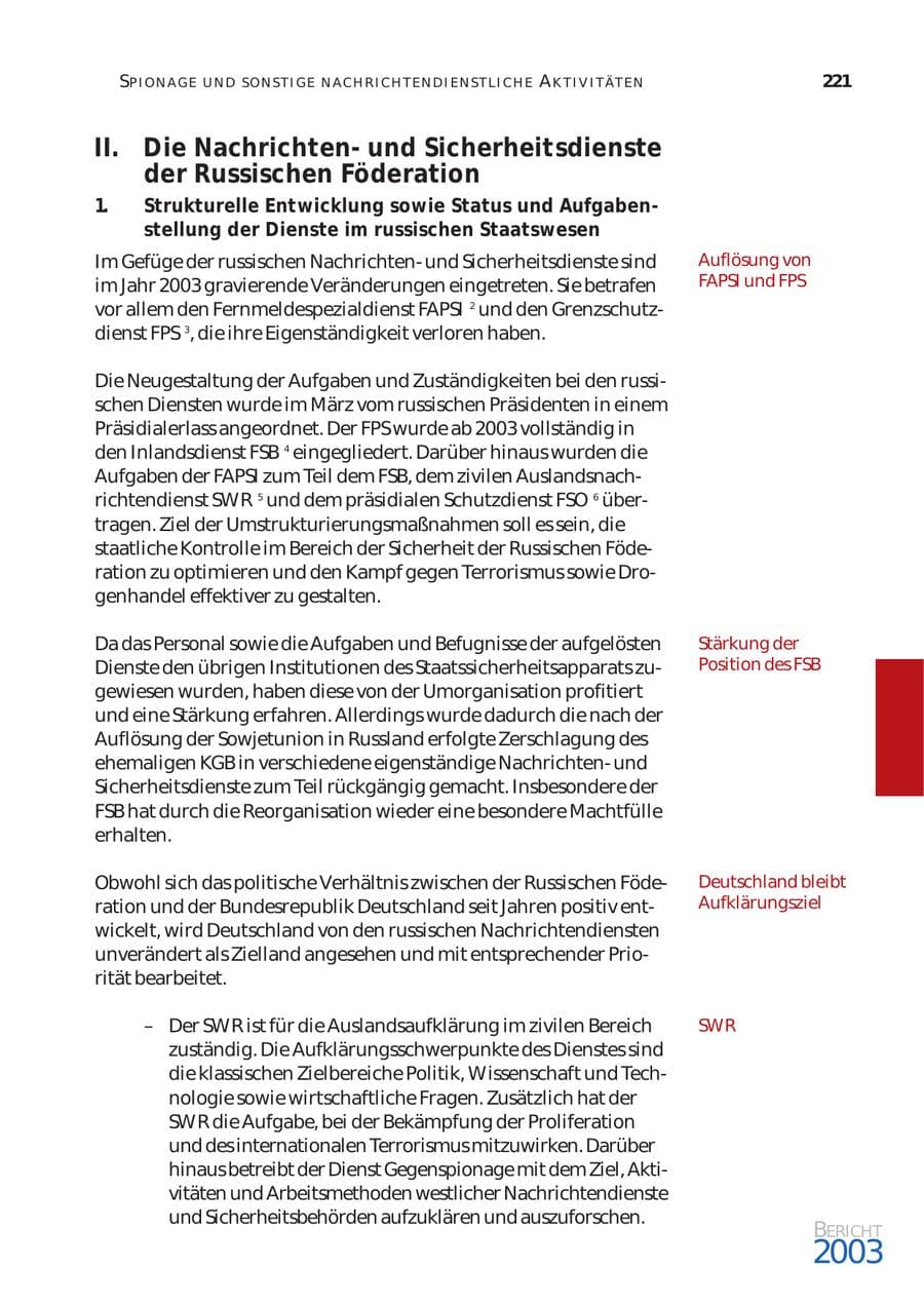 Seite 222 des Verfassungsschutzbericht 2003 Bund