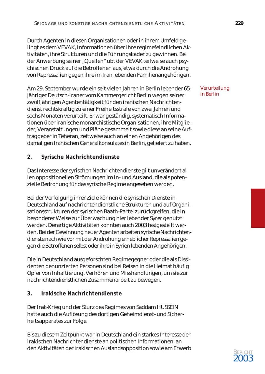 Seite 230 des Verfassungsschutzbericht 2003 Bund
