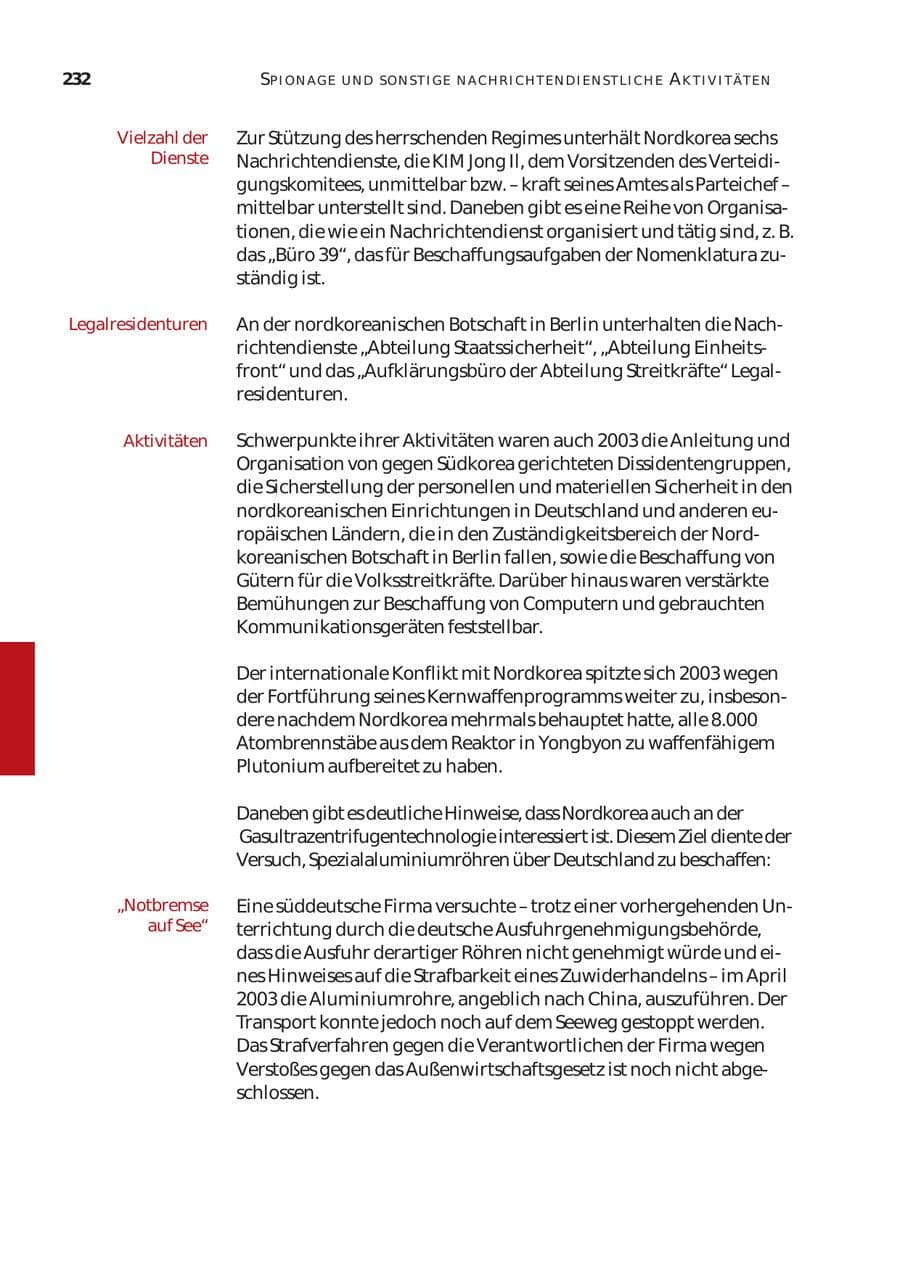 Seite 233 des Verfassungsschutzbericht 2003 Bund