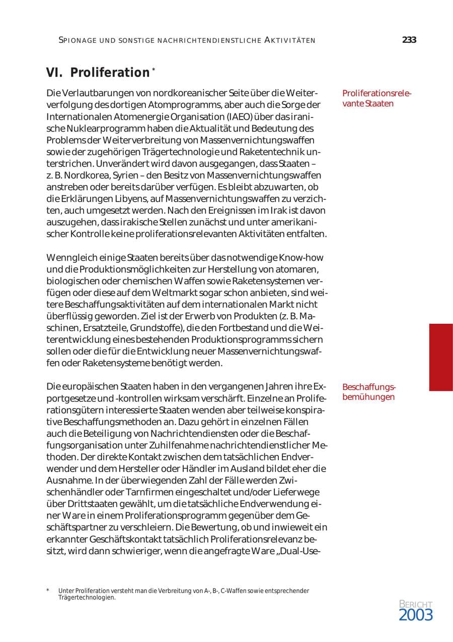 Seite 234 des Verfassungsschutzbericht 2003 Bund