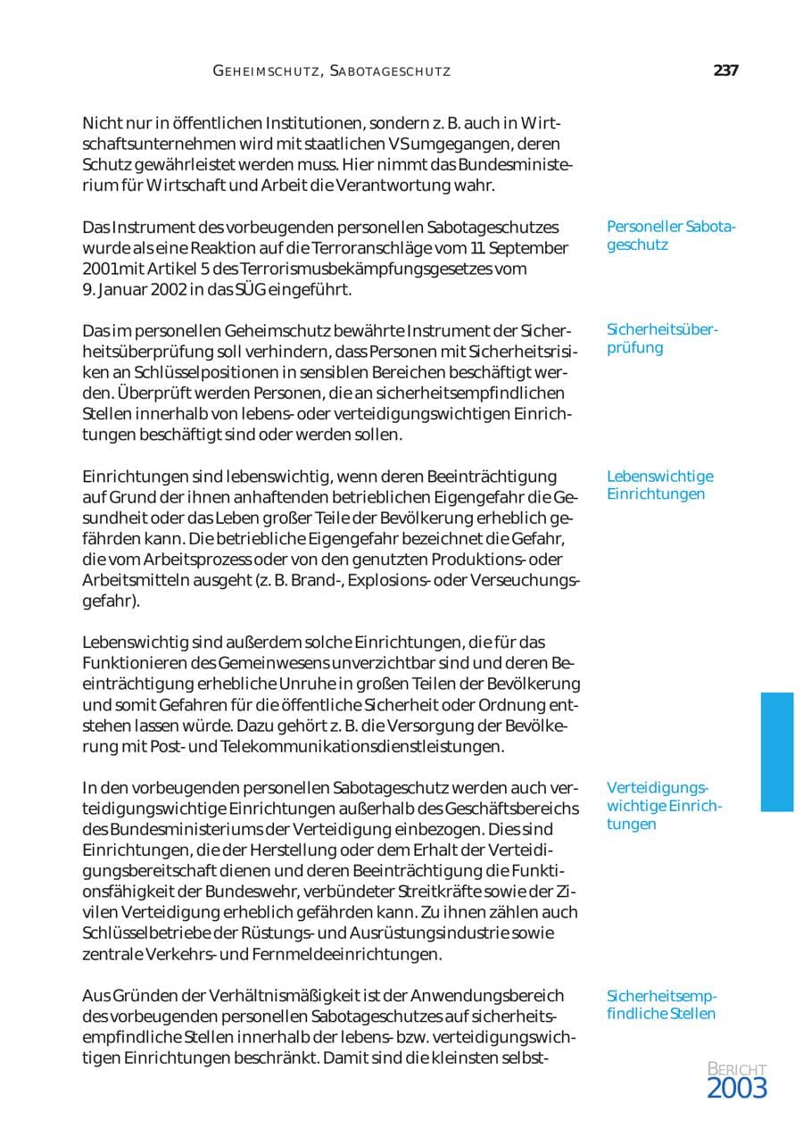 Seite 238 des Verfassungsschutzbericht 2003 Bund