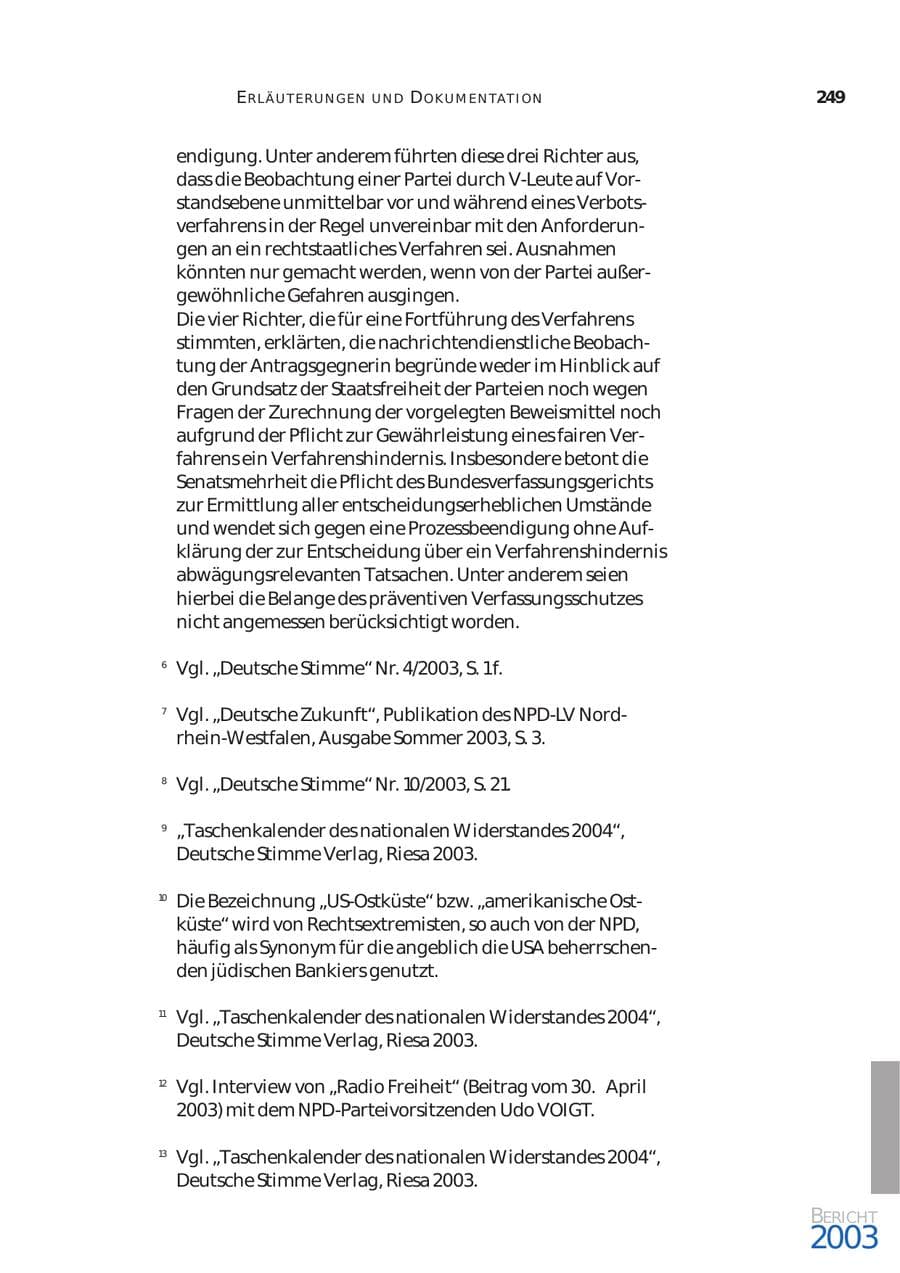 Seite 250 des Verfassungsschutzbericht 2003 Bund