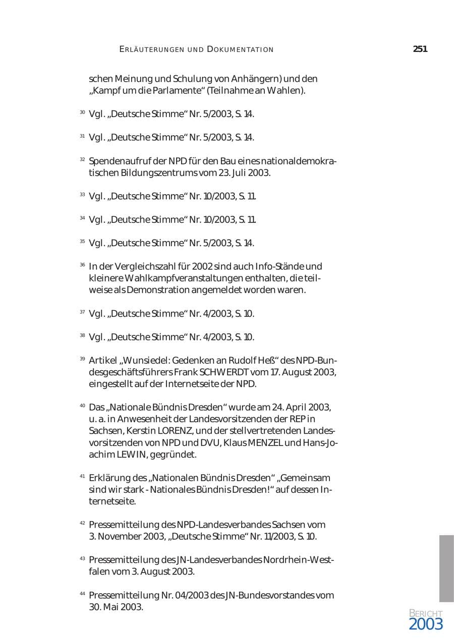 Seite 252 des Verfassungsschutzbericht 2003 Bund