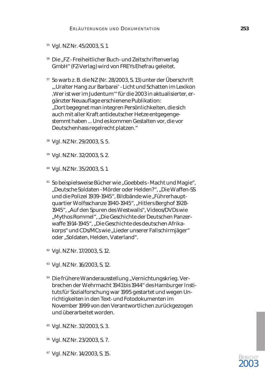 Seite 254 des Verfassungsschutzbericht 2003 Bund