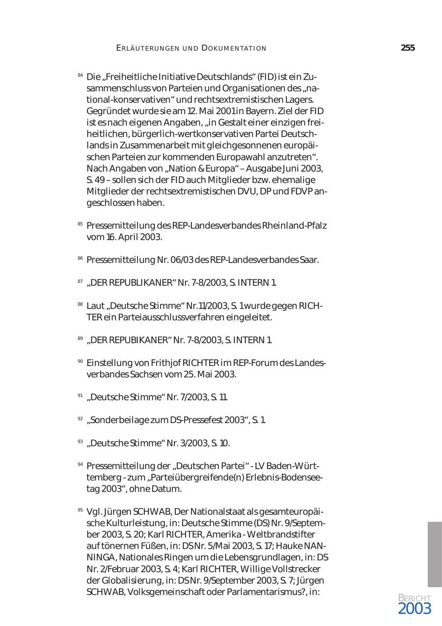 Seite 256 des Verfassungsschutzbericht 2003 Bund