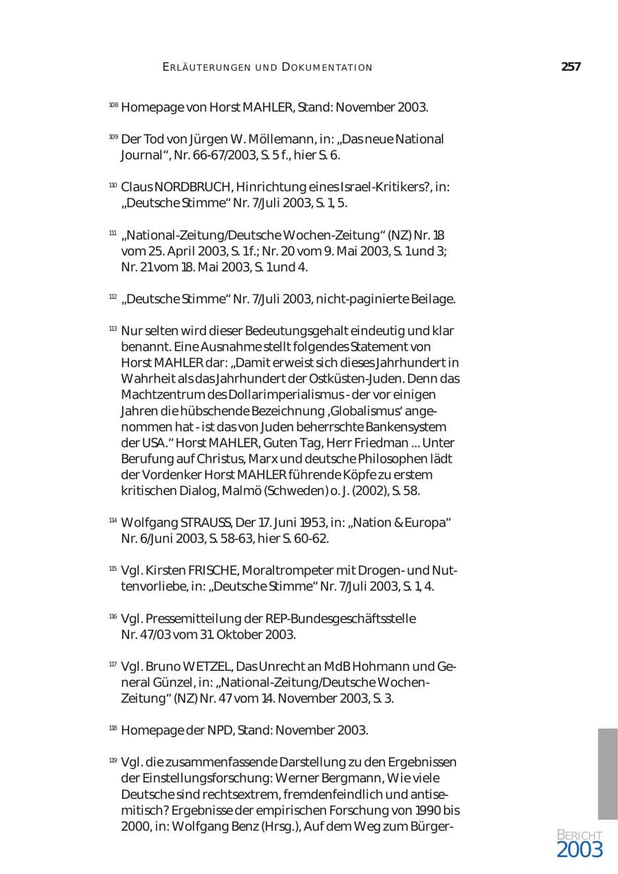 Seite 258 des Verfassungsschutzbericht 2003 Bund