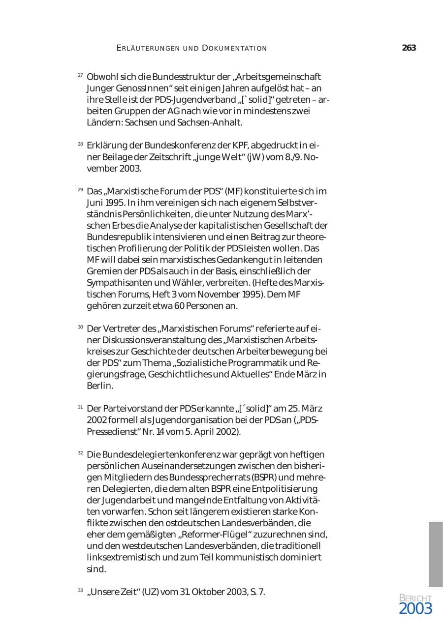 Seite 264 des Verfassungsschutzbericht 2003 Bund