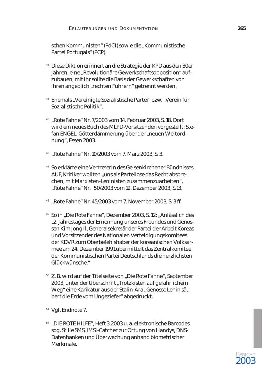 Seite 266 des Verfassungsschutzbericht 2003 Bund