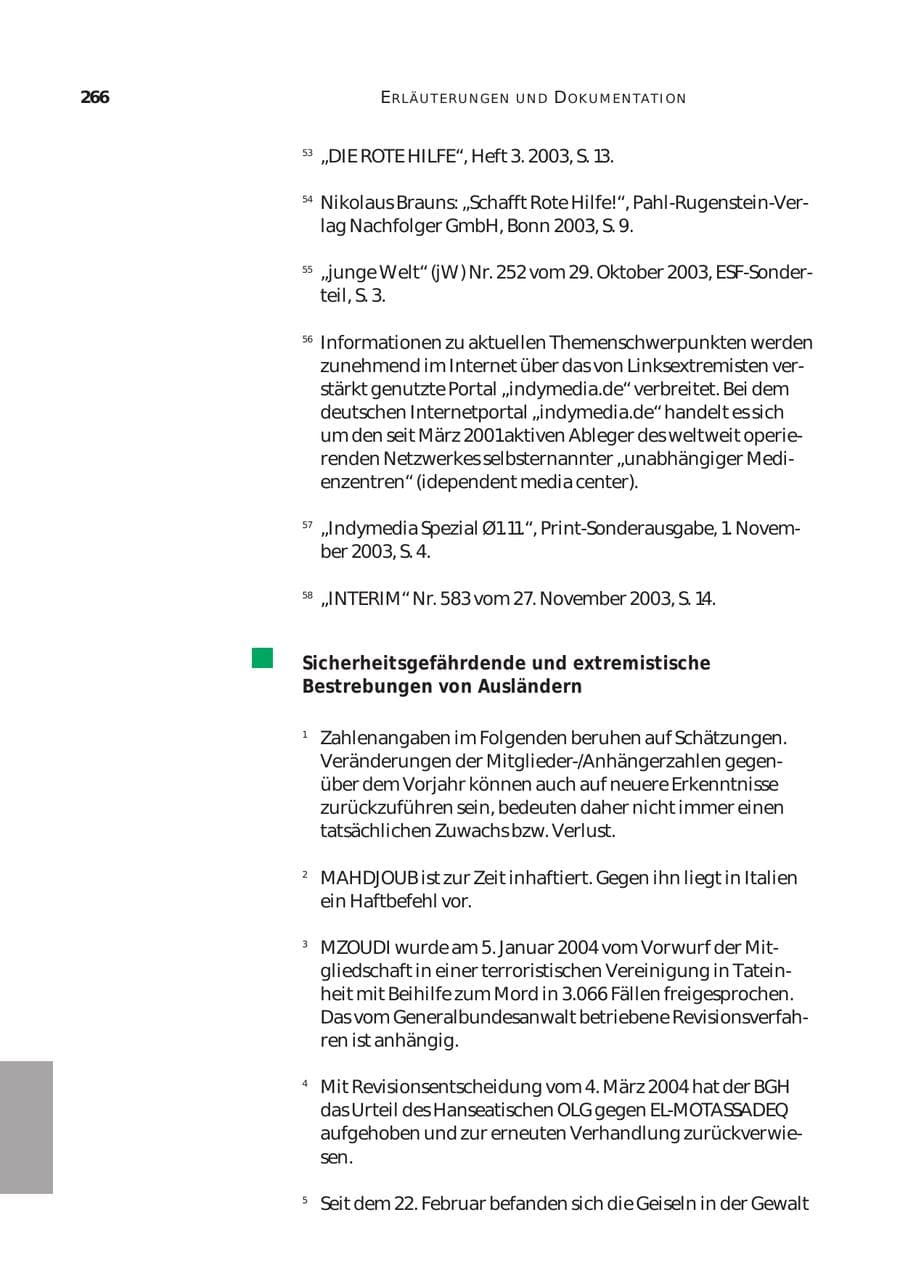 Seite 267 des Verfassungsschutzbericht 2003 Bund
