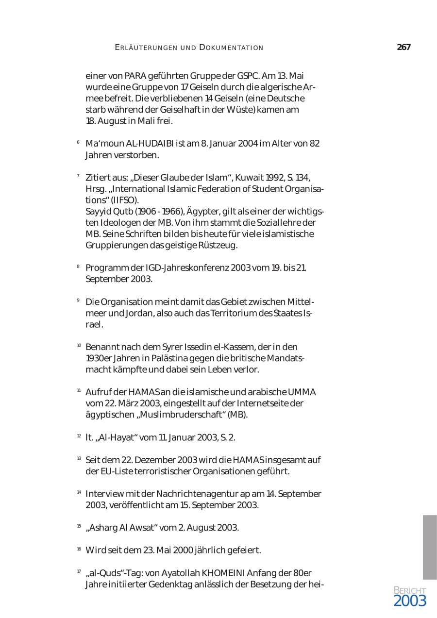Seite 268 des Verfassungsschutzbericht 2003 Bund