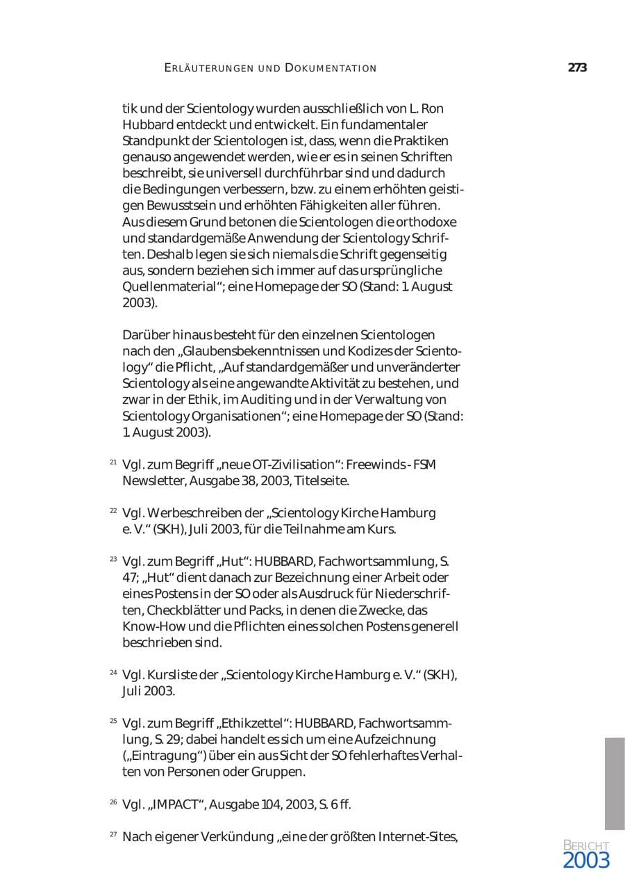Seite 274 des Verfassungsschutzbericht 2003 Bund