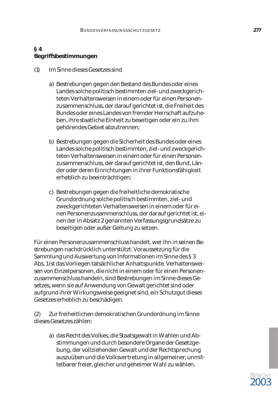 Seite 278 des Verfassungsschutzbericht 2003 Bund