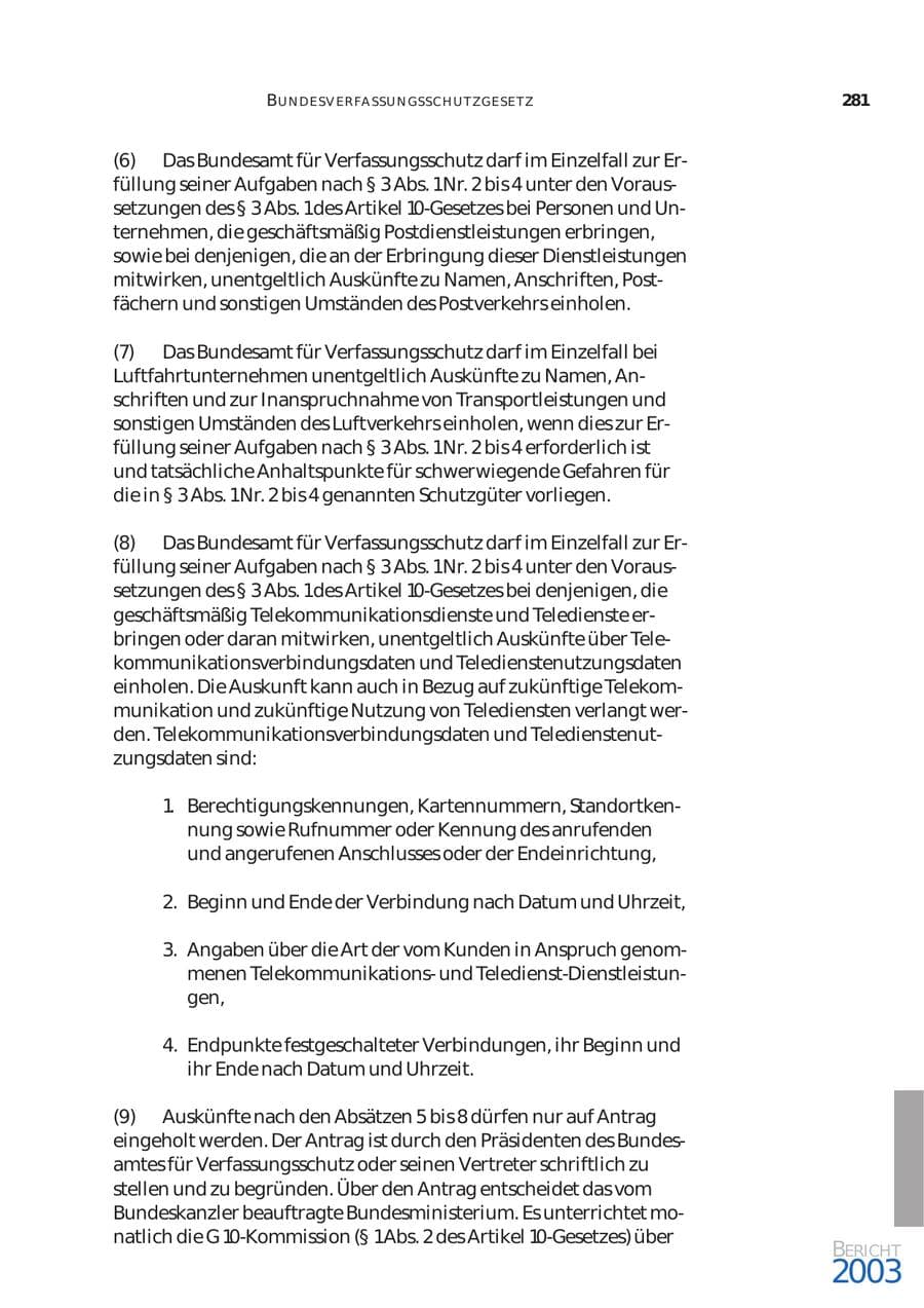 Seite 282 des Verfassungsschutzbericht 2003 Bund