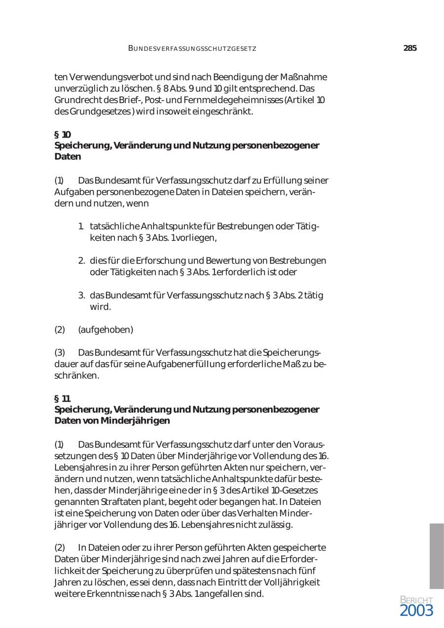 Seite 286 des Verfassungsschutzbericht 2003 Bund