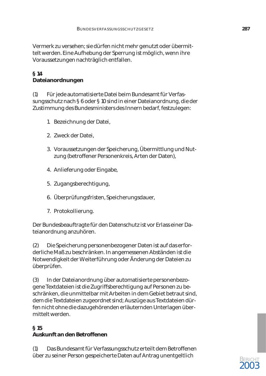 Seite 288 des Verfassungsschutzbericht 2003 Bund
