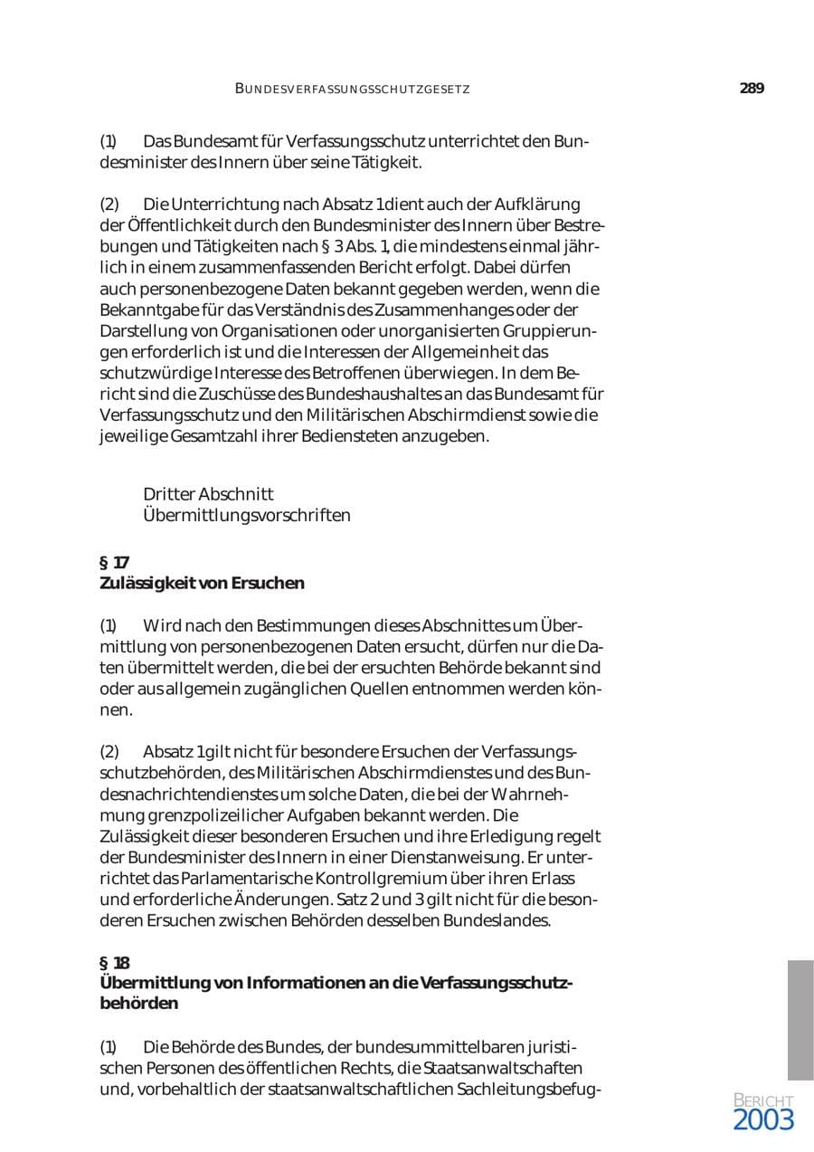Seite 290 des Verfassungsschutzbericht 2003 Bund