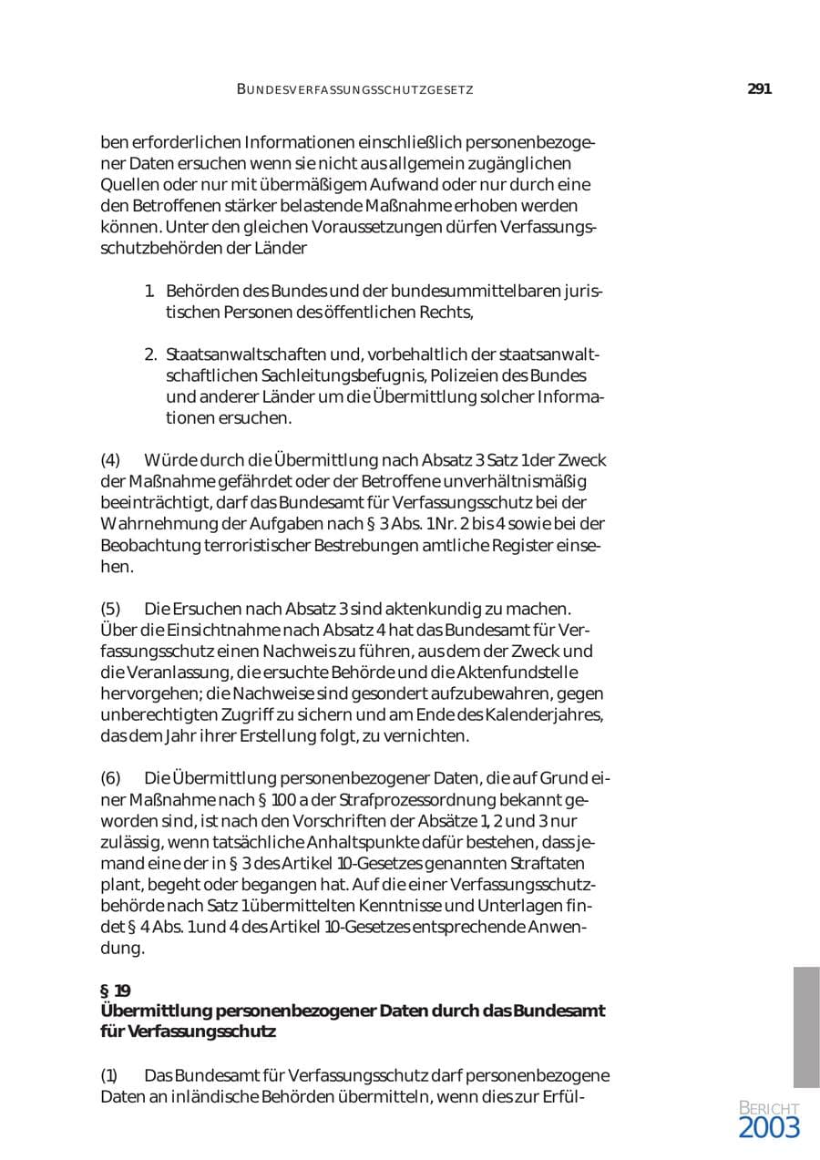 Seite 292 des Verfassungsschutzbericht 2003 Bund
