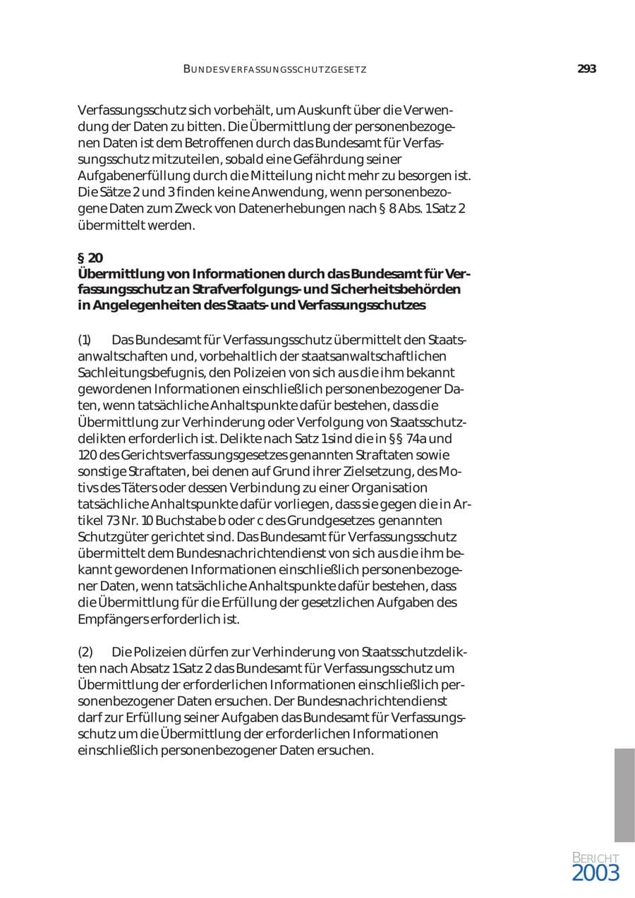 Seite 294 des Verfassungsschutzbericht 2003 Bund