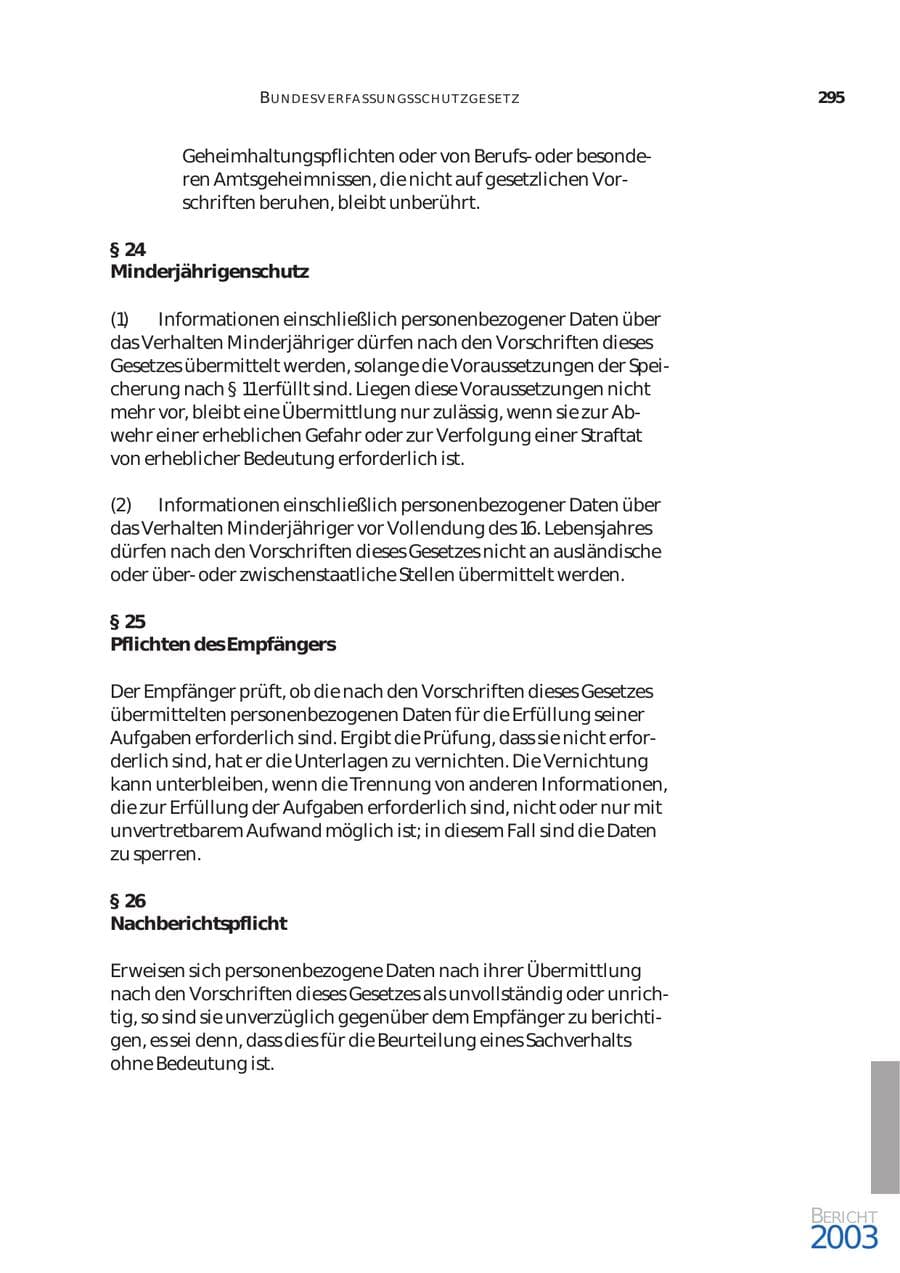 Seite 296 des Verfassungsschutzbericht 2003 Bund