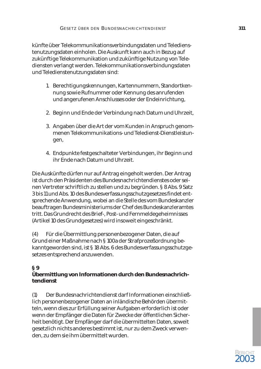 Seite 312 des Verfassungsschutzbericht 2003 Bund