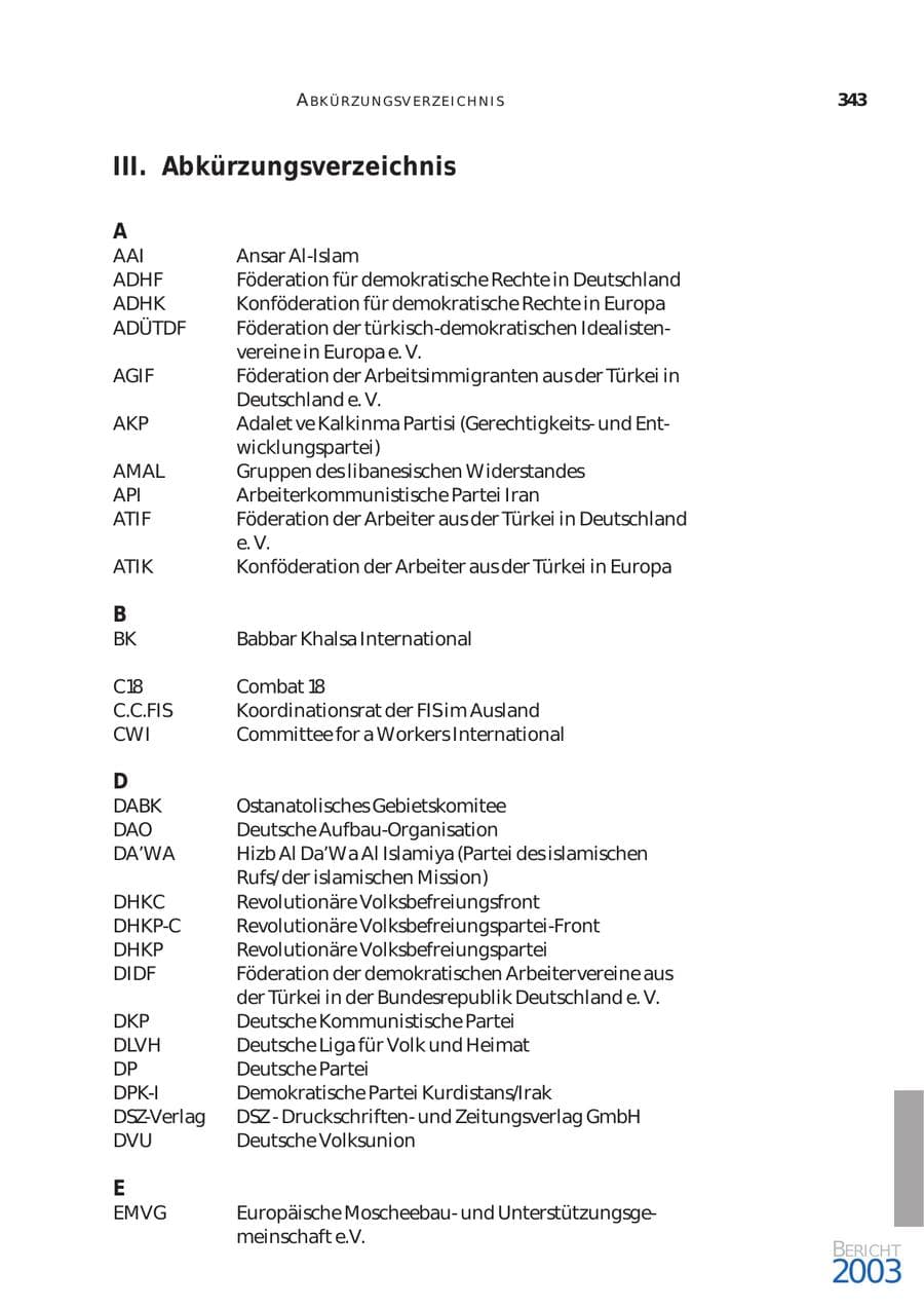 Seite 344 des Verfassungsschutzbericht 2003 Bund