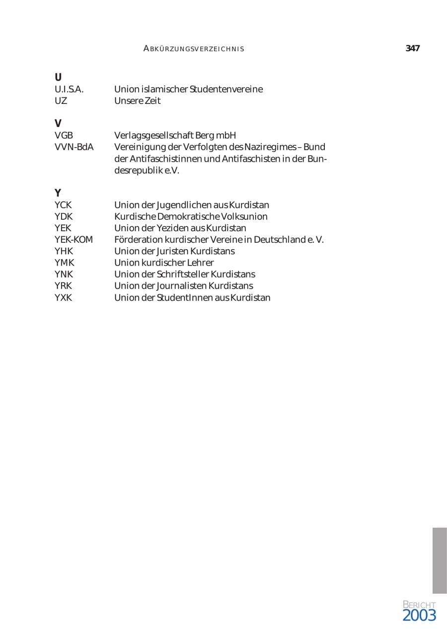 Seite 348 des Verfassungsschutzbericht 2003 Bund
