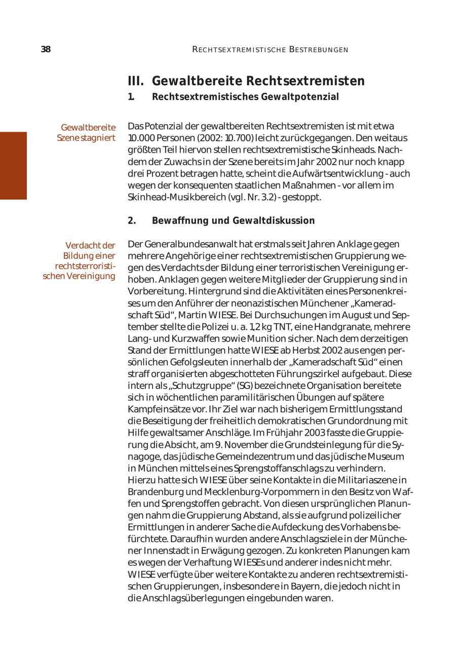Seite 39 des Verfassungsschutzbericht 2003 Bund